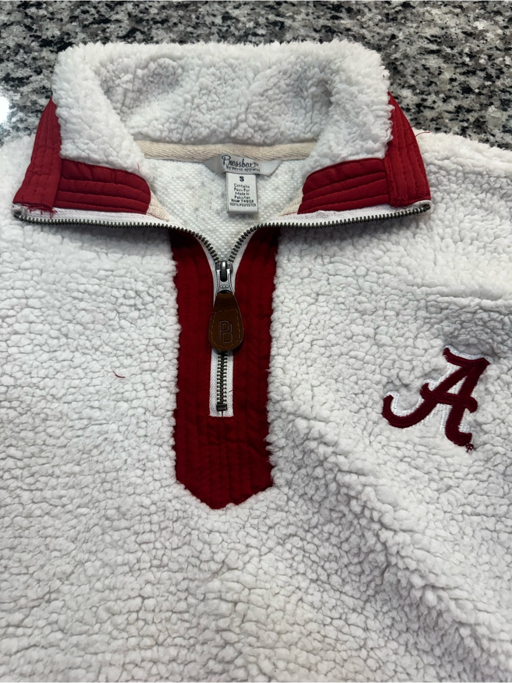 Pressbox White Sherpa Pullover with Size Small but fits like a Medium